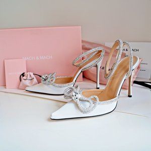 NEW Mach & Mach Double Bow Embellished White Satin Heels Size 41 (US 10)